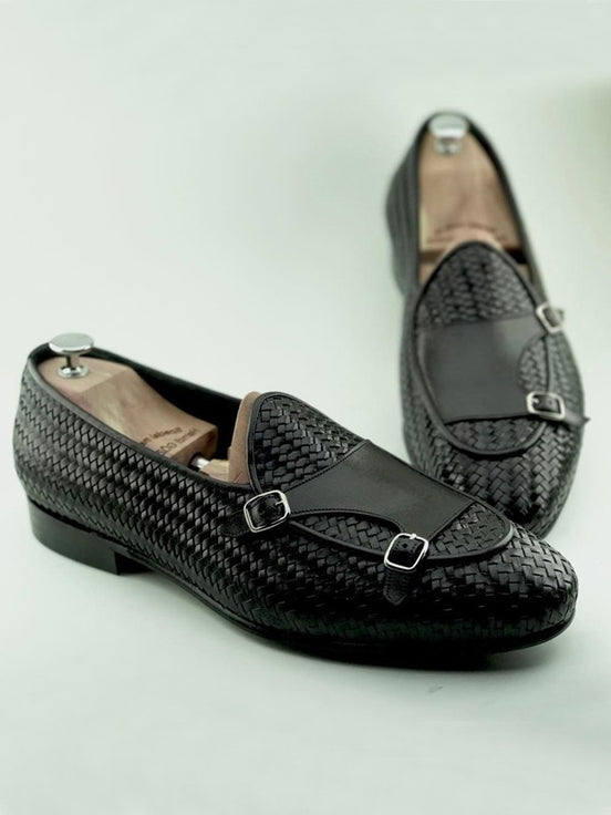 Black Double Monk Strap Shoes