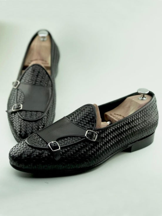 Black Double Monk Strap Shoes