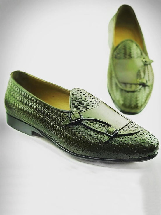 Green Double Monk Strap Shoes