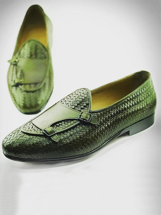 Green Double Monk Strap Shoes