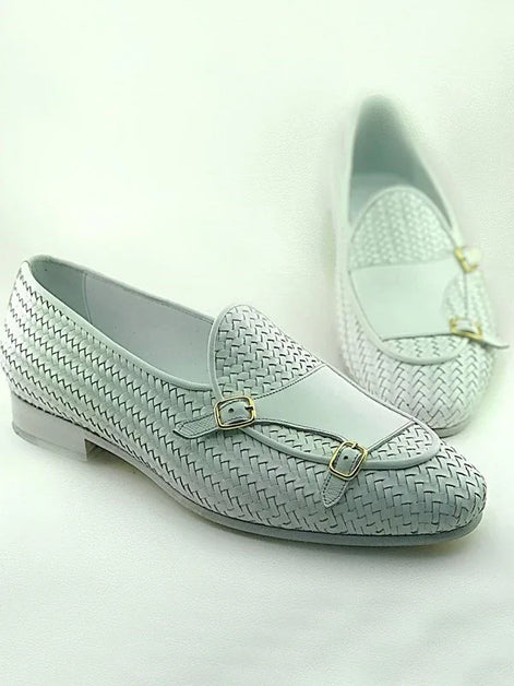 The Agatha White Double Monk Strap Shoes