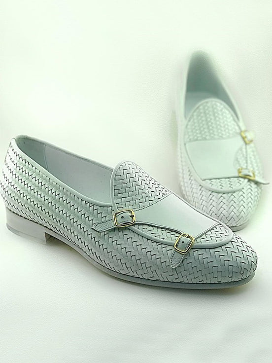 White Double Monk Strap Shoes