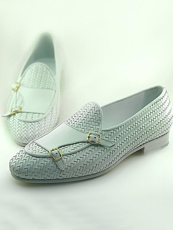 White Double Monk Strap Shoes