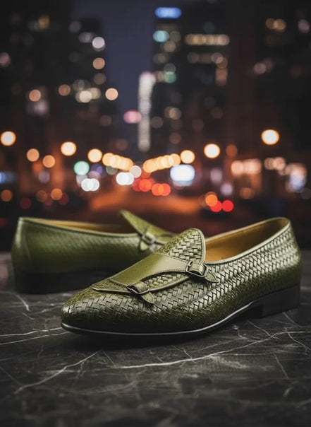 Green Double Monk Strap Shoes