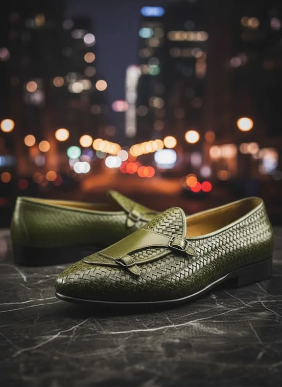 Green Double Monk Strap Shoes