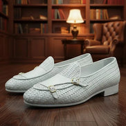 White Double Monk Strap Loafers