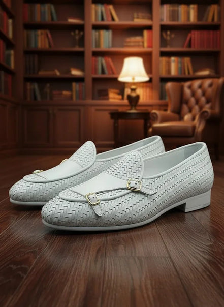 White Double Monk Strap Loafers