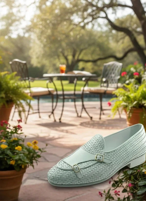 White Woven Leather Loafers