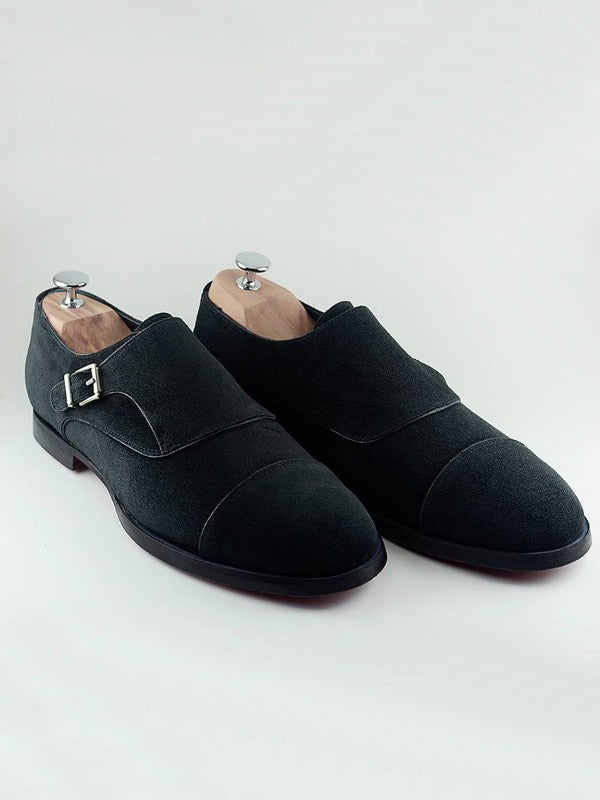 The Agnes Suede Black Monk Strap Shoes
