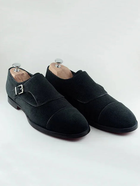 The Agnes Suede Black Monk Strap Shoes