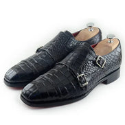 The Agrona Cap Toe Black Double Monk Strap Shoes
