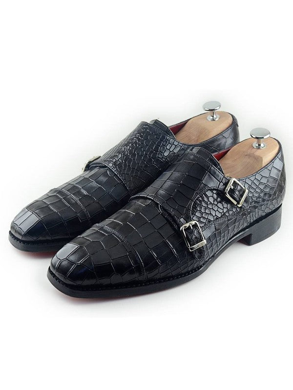 The Agrona Cap Toe Black Double Monk Strap Shoes