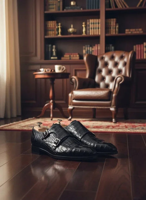 Black Double Monk Strap Shoes