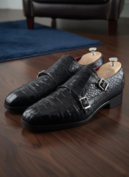 Black Double Monk Strap Shoes
