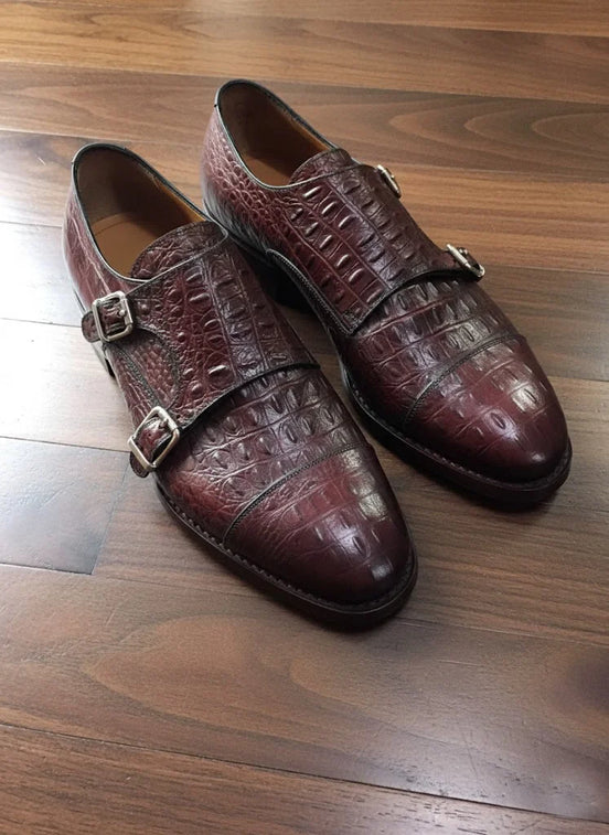 Brown leather shoes with buckle details