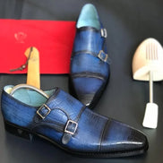 The Agrona Cap Toe Blue Double Monk Strap Shoes
