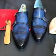 The Agrona Cap Toe Blue Double Monk Strap Shoes