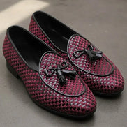 Red Black Tassel Loafers for Men
