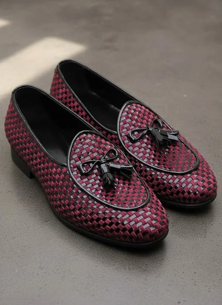 Red Black Tassel Loafers for Men