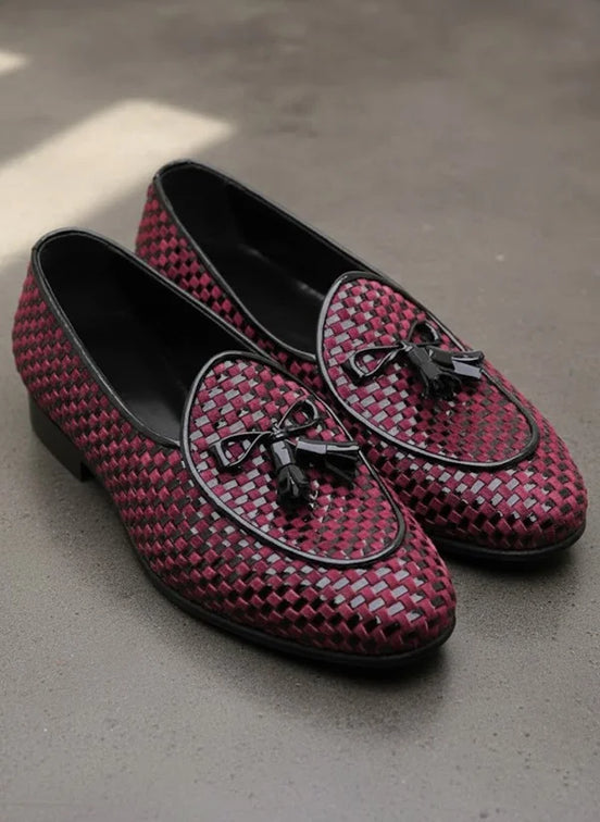 Red Black Tassel Loafers for Men
