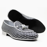 The Akua White Black Tassel Loafers