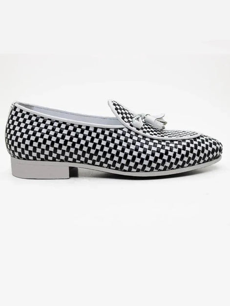 The Akua White Black Tassel Loafers