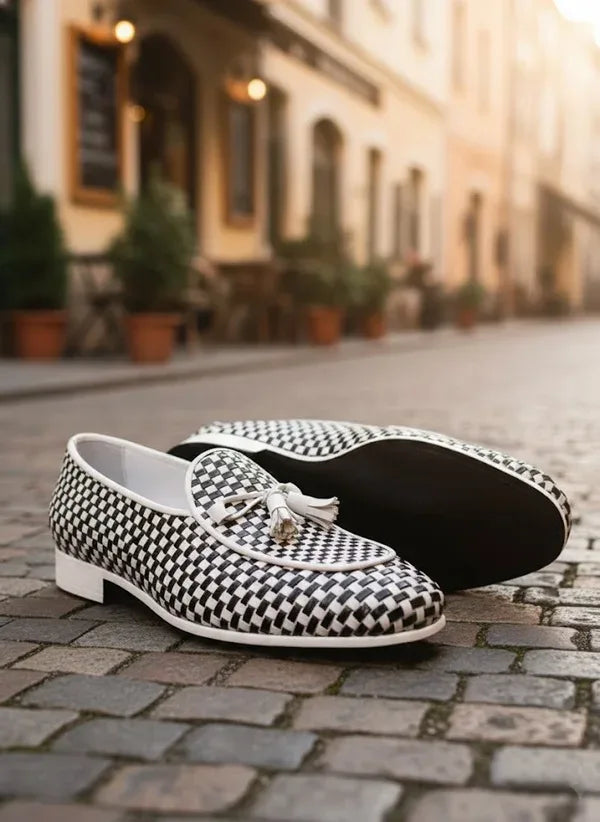 White Black Tassel Loafers