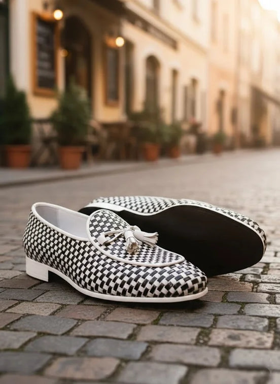 White Black Tassel Loafers