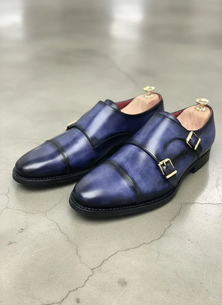 Navy Blue Double Monk Strap Shoes