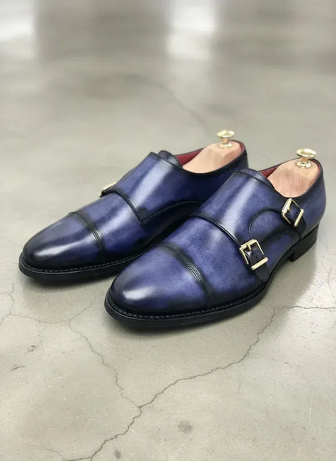 Navy Blue Double Monk Strap Shoes