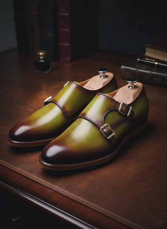 Olive Double Monk Strap Shoes