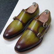 Green Double Monk Strap Shoes