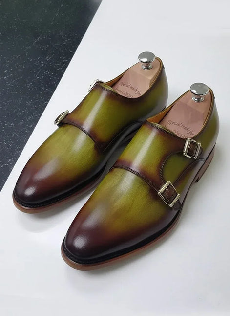 Green Double Monk Strap Shoes