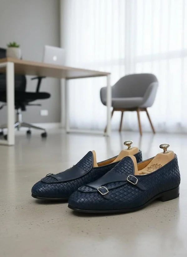 Steel Blue Double Monk Strap Loafers