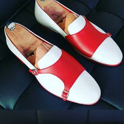 The Baako White Red Double Monk Strap Shoes