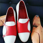 The Baako White Red Double Monk Strap Shoes
