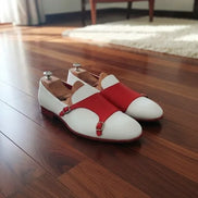 White Red Double Monk Strap Shoes