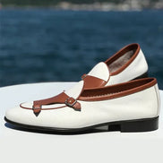 The Candace Brown White Double Monk Strap Shoes