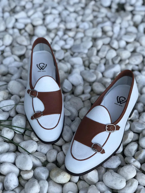 The Candace Brown White Double Monk Strap Shoes