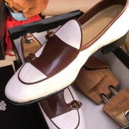 The Candace Brown White Double Monk Strap Shoes