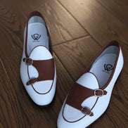 Brown White Double Monk Strap Shoes