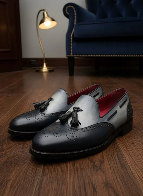 Black Wing Top Tassel Loafers