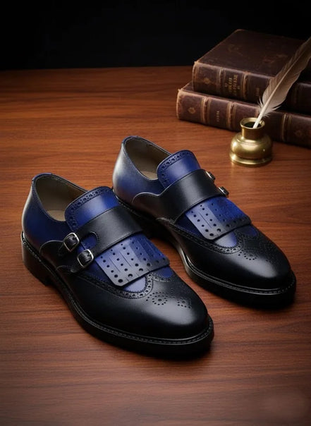 Blue Wing Tip Leather Shoes