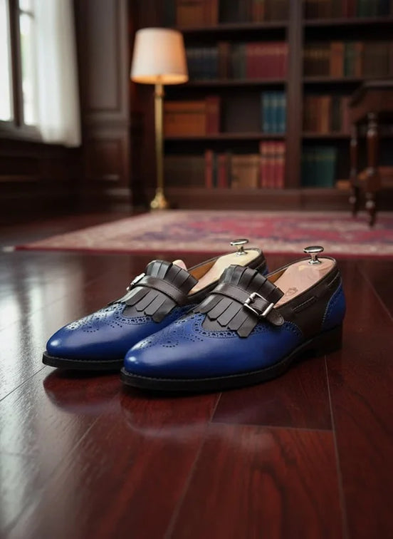 Blue Wing Tip Kilt Loafers