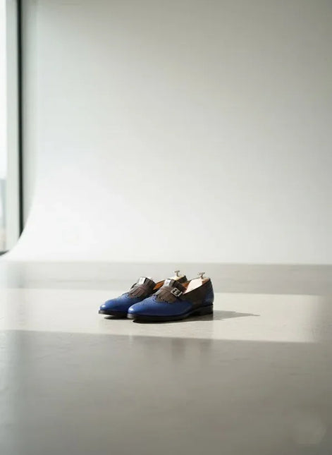 Blue Wing Tip Leather Loafers