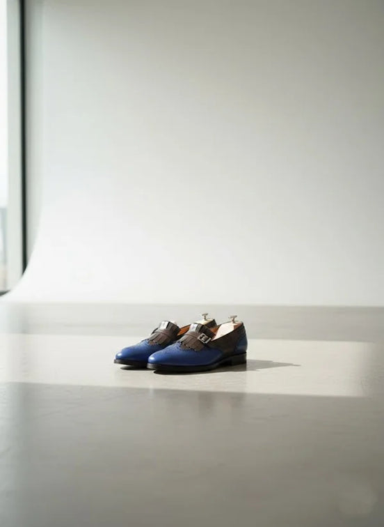 Blue Wing Tip Leather Loafers