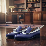 Blue loafers with white accents