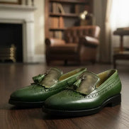 Green leather shoes with tassels
