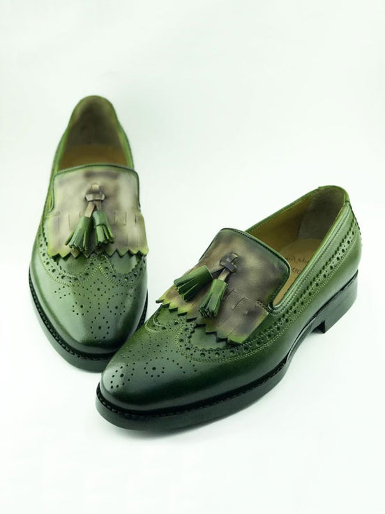 Green Groom Genuine Leather Tassel Loafers