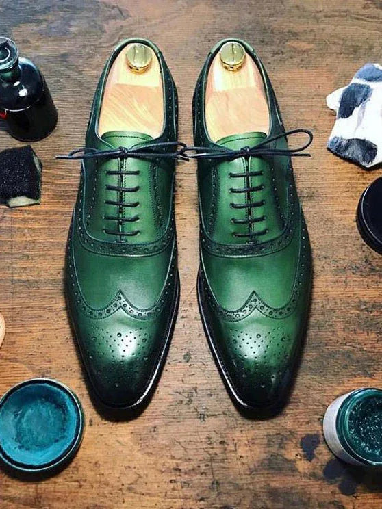The Celsus Lace Up Green Oxford Shoes